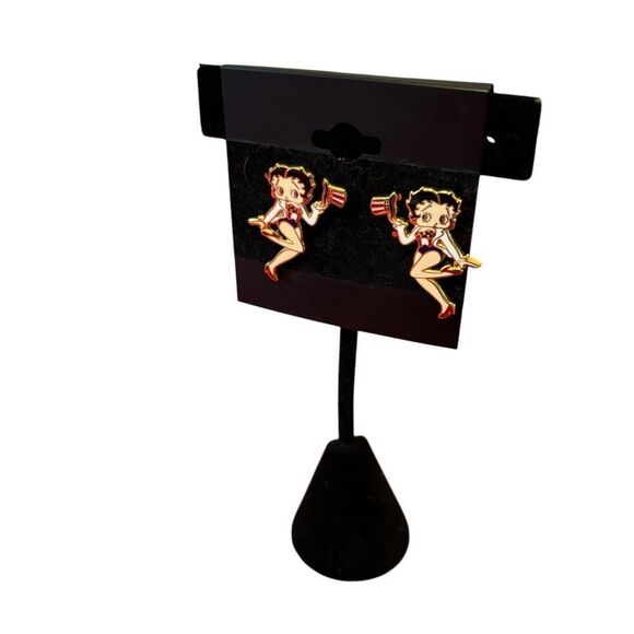 Adorable Vintage Patriotic Themed Betty Boop Enamel Earrings - Picture 3 of 6